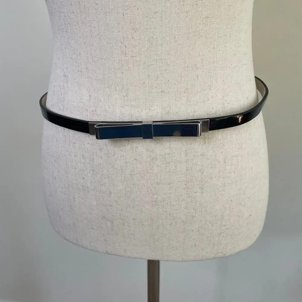 White House Black Market Silver Toned Bow Belt Sz M